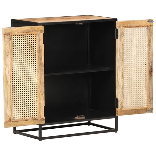 Sideboard 60x35x75 cm Rough Mango Wood and Natural Cane