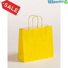 Job lot of 50 Paper bags twisted handles yellow medium