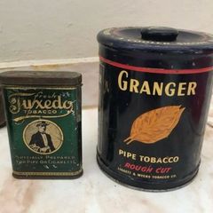 Antique Granger pipe Tobacco and Tuxedo Tabasco tins American tins