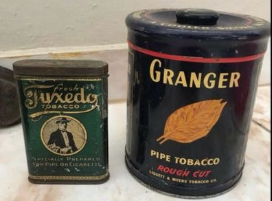 Antique Granger pipe Tobacco and Tuxedo Tabasco tins American tins