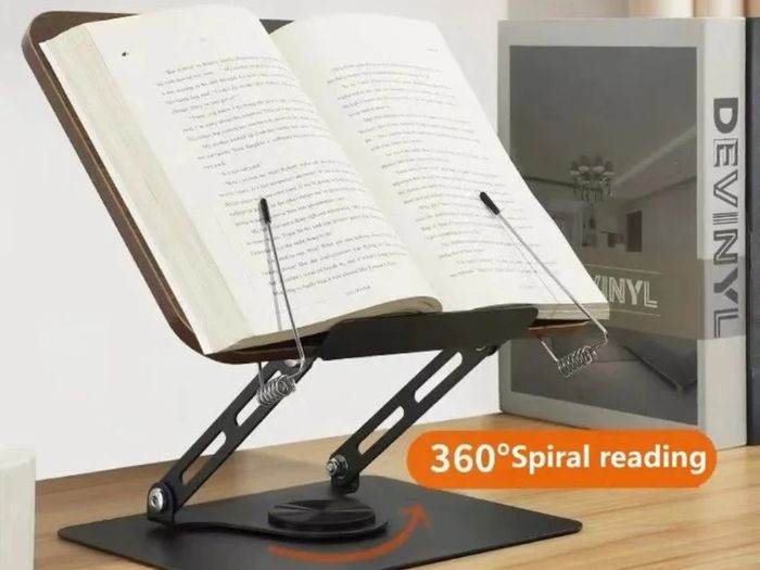 Desktop Reading Stand with 360 Rotating Base - Wooden & Aluminium