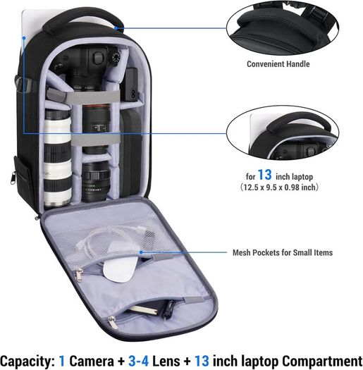 Waterproof Hard Camera Backpack Photography Bag Black DSLR Case