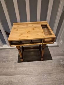 Bamboo Chopping Board with Built-In Phone/Tablet Stand and Storage Trays