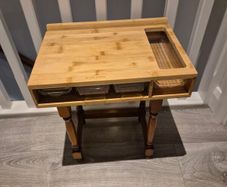 Bamboo Chopping Board with Built-In Phone/Tablet Stand and Storage Trays