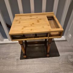 Bamboo Chopping Board with Built-In Phone/Tablet Stand and Storage Trays
