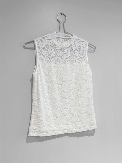 Pre Owned White Floral Lace High-Neck Shell Top