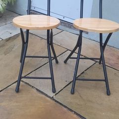 2 x folding wood and metal chairs