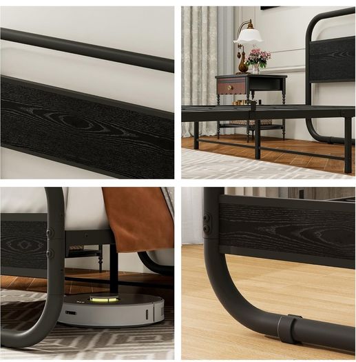 King Size Bed Frame Metal Platform Bed Frame with Wood Headboard
