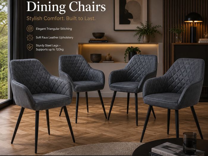 Luxury Faux Leather Dining Chairs Set of 4 Upholstered Dining Room Chairs