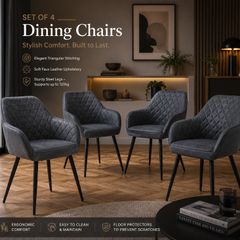 Luxury Faux Leather Dining Chairs Set of 4 Upholstered Dining Room Chairs