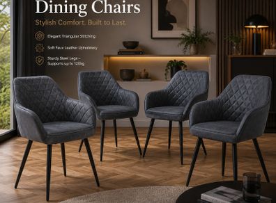 Luxury Faux Leather Dining Chairs Set of 4 Upholstered Dining Room Chairs