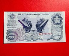 Yugoslavia. 500,000. Dinara  1989  Pick. 98a. ( Uncirculated )