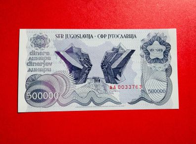 Yugoslavia. 500,000. Dinara  1989  Pick. 98a. ( Uncirculated )