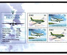 1999 Ireland Civil Aviation noting details of Britten Islander Island Commemorative Stamps Booklet Pane Mint Never Hinged (MNH). Hibernian HP117