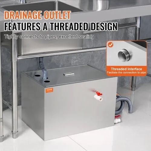 Commercial Grease Trap, 40 LBS Grease Interceptor, Top Inlet Interceptor, Under Sink Stainless Steel Grease Trap, 10 GPM Waste