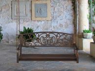 main image for ad Hanging Bench Metal Brown Weatherproof Swing with Chains Hanging ChairSeater Garden Bench