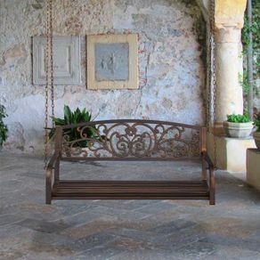 Hanging Bench Metal Brown Weatherproof Swing with Chains Hanging ChairSeater Garden Bench