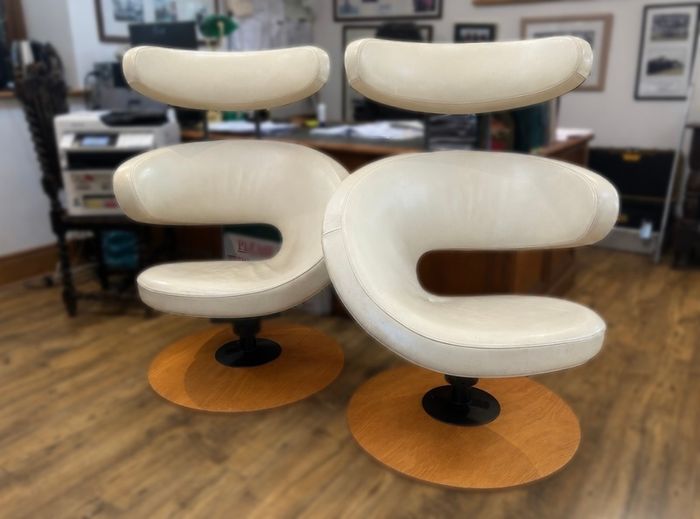 Pair of Sculptural Modern Swivel Lounge Chairs