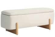 Storage stool with storage, Bench with foam padding, Linen-look, 111 x 44 x 44.5 cm, Cream White