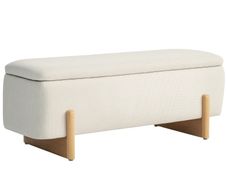 Storage stool with storage, Bench with foam padding, Linen-look, 111 x 44 x 44.5 cm, Cream White