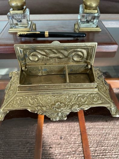 Vintage Ornate Brass Postage Stamp Keepsakes Box