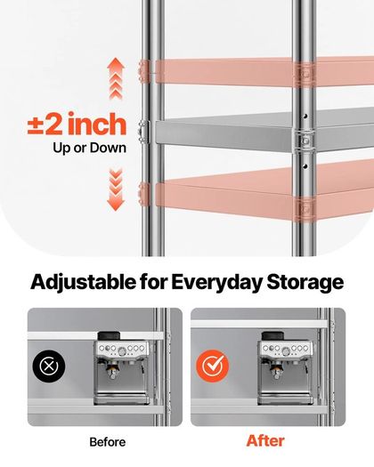 Stainless Steel Kitchen Shelves 5-Tier Units And Storage Adjustable Shelf
