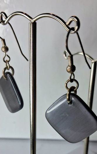 Steel Grey Mosaic Diamond Drop Earrings
