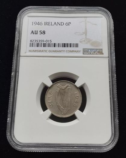 Ireland 1946 | Irish 6p | 6 Pence | Wolfhound | KM.13a | AU 58