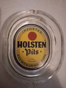 large Holsten Pils glass pub ashtray