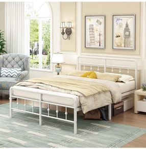 Double Bed Frame 4ft6 with Headboard and Footboard, Metal Bed Frame Double 46 cm High