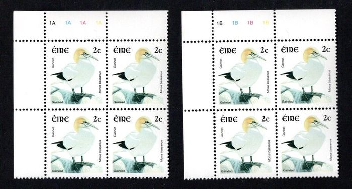 2002-04 Ireland Tenth Definitive Stamp Series Birds 2c Garnet Plate Block 1A1A1A1A & 1B1B1B1B Mint Never Hinged (MNH)