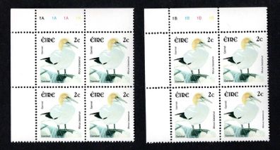 2002-04 Ireland Tenth Definitive Stamp Series Birds 2c Garnet Plate Block 1A1A1A1A & 1B1B1B1B Mint Never Hinged (MNH)