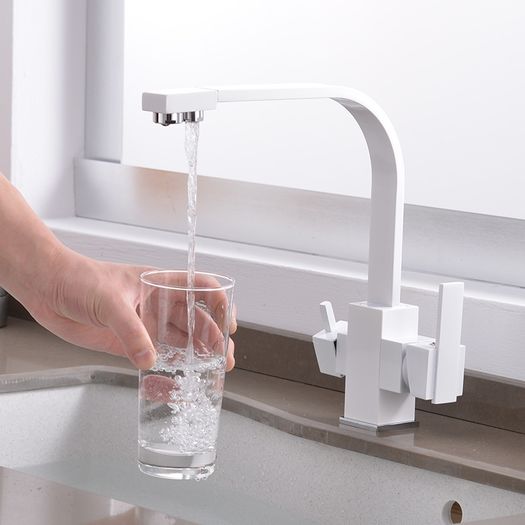 Square 3 Way Faucet Brass White