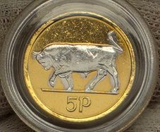 Ireland 1996 5p Five Pence Gold and Silver Plated Coin