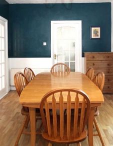 Wooden dining table and six chairs