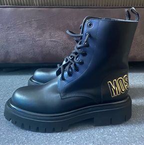 MOSCHINO Calfskin Combat Sole Ankle Boots Mens Chelsea
