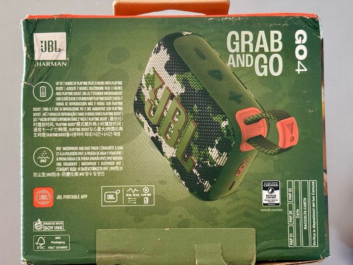 JBL GO4 Bluetooth Speaker, USB C Charging, IP67 Dustproof, Waterproof, App Compatible, Passive Radiator, Portable, Squad