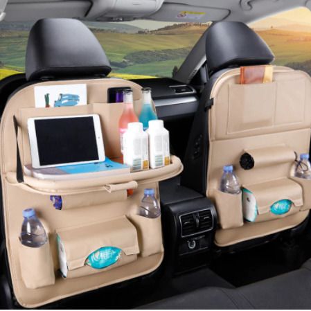 Storage Bag Foldable Dining Table Car Seat (Beige)