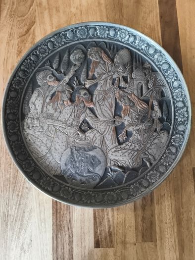 Vintage Persian pewter and brass plates