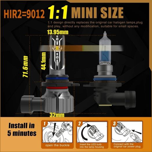 2x HIR2 Led Headlight Canbus No Error 9012 Car Bulb High Power 6000K White Light Diode Lamp 12v 55w For Toyota Corolla 2019 to 2023