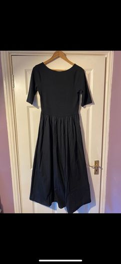 Black Cropped Sleeve A-Line Midi Dress Size UK 14 (Excellent Condition)