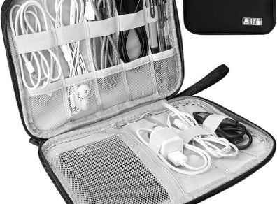 Electronics Accessories Organizer Bag, Travel Cable Organiser Bag, Universal Carry Travel Gadget Bag for USB Cable Drive, SD Card , Charger Hard Disk (Black)