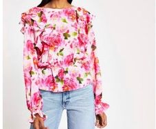 River Island Pink Floral Top Sz 16 New