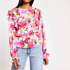 River Island Pink Floral Top Sz 16 New