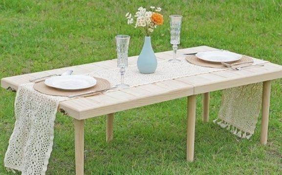 Picnic Table,Floor table, 3.6FT Portable Picnic Table with Detachable Rubber Wood Legs, Natural Pine Tabletop for Outdoor Garden, Beach & Family Gatherings