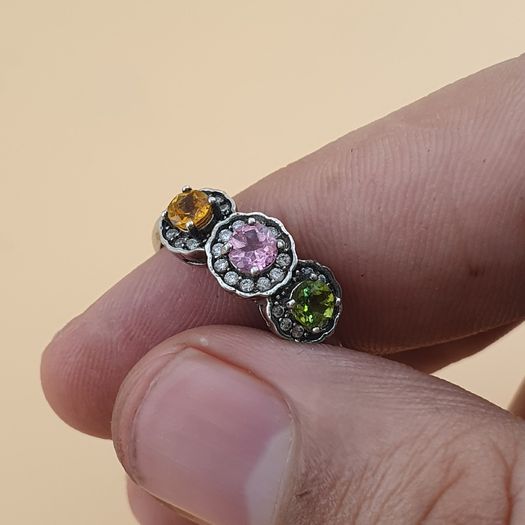 Vintage 925 Sterling Silver Multi-Stone Tourmaline Adjustable Ring