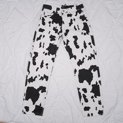 Boohoo Man White Black Cow Print Graphic Straight Leg Denim Jeans W32/L31
