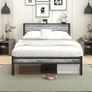 Double Bed Metal Platform Bed Frame with Wood Headboard Image 2