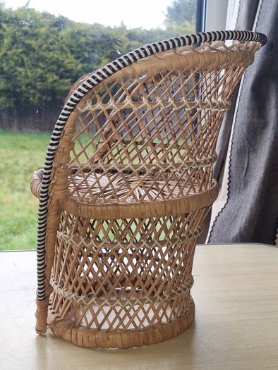 Vintage miniature wicker armchair in the "peacock" style