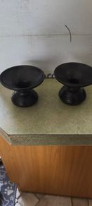 Set of 2 black painted pottery candle holderby Rath Pottery Ireland..
